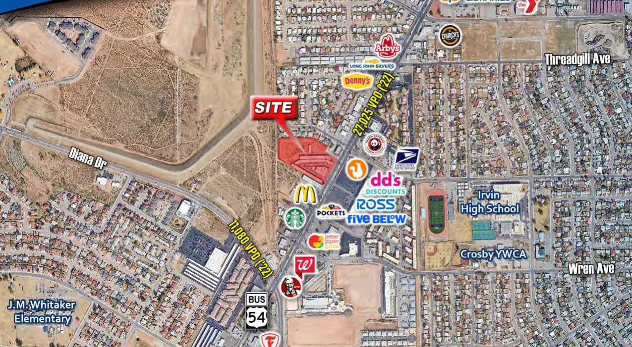 9487 Dyer St aerial site map, El Paso, Texas