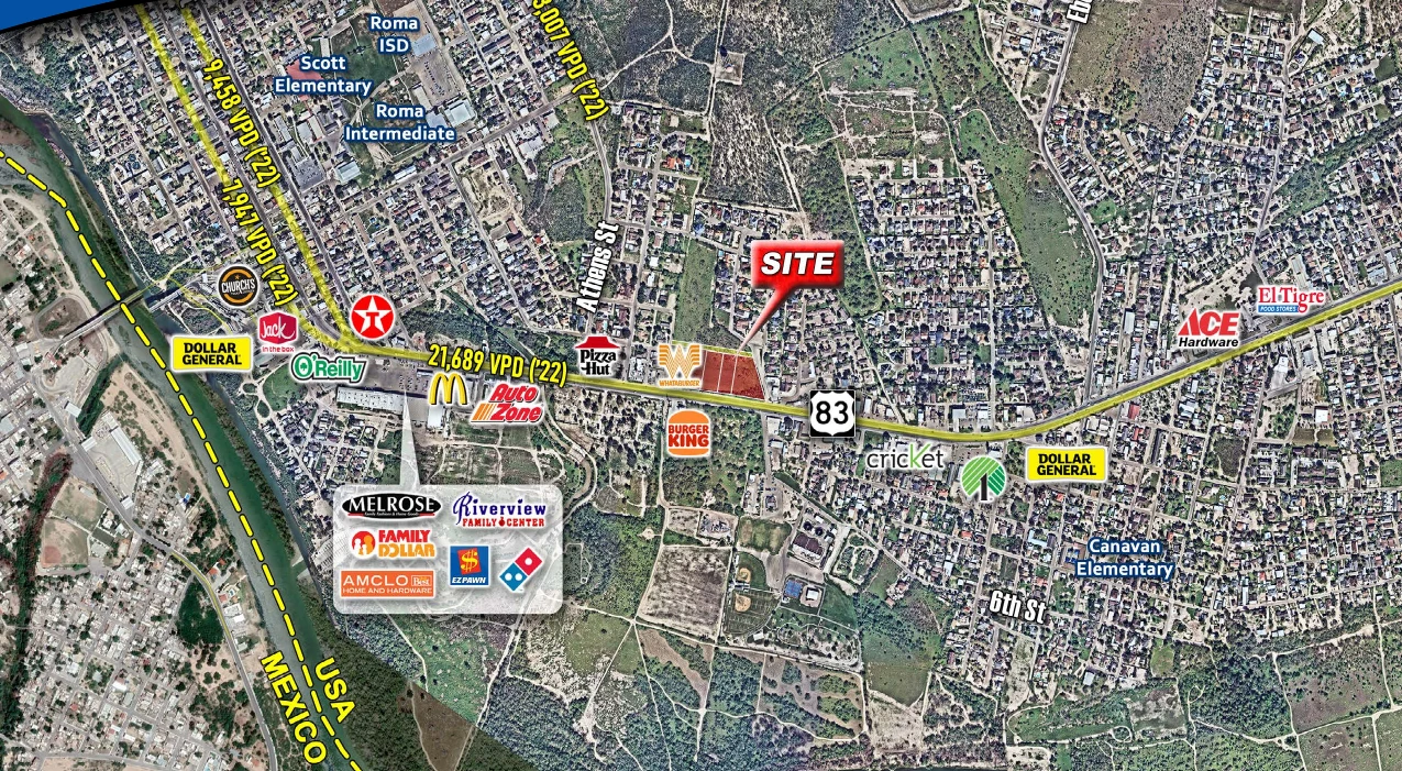 Highway 83 pad sites aerial site map, Roma, Texas